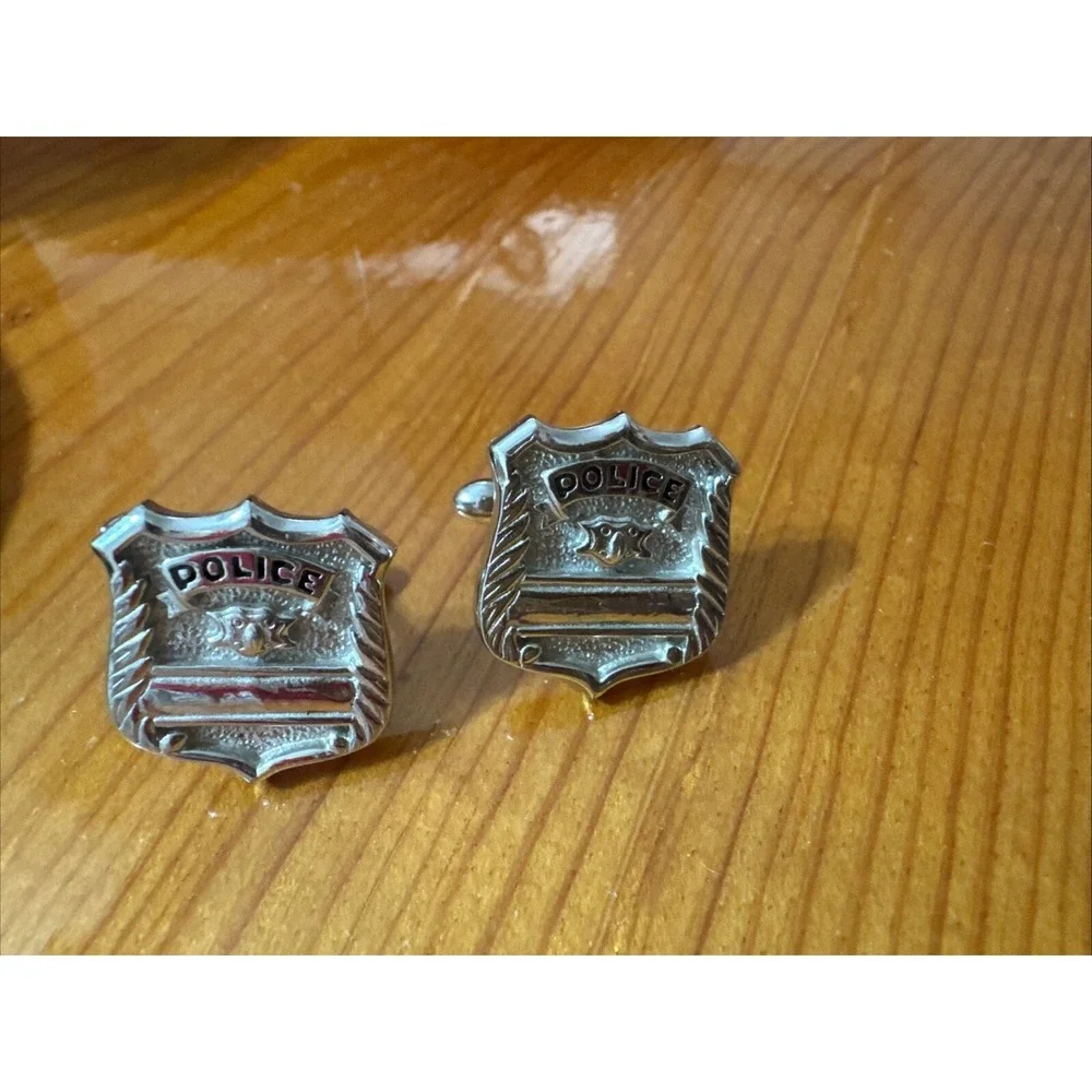 Vintage Swank Police Badge Cuffs Links Silver Tone